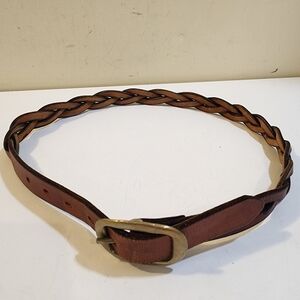 Women's Brown Leather Braided Belt Fits  S\M